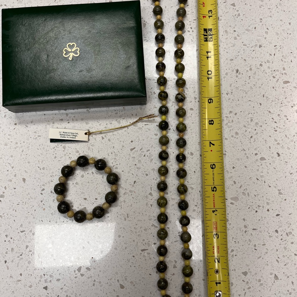 Moss Green Connemara Irish Beaded 32” necklace and bracelet.